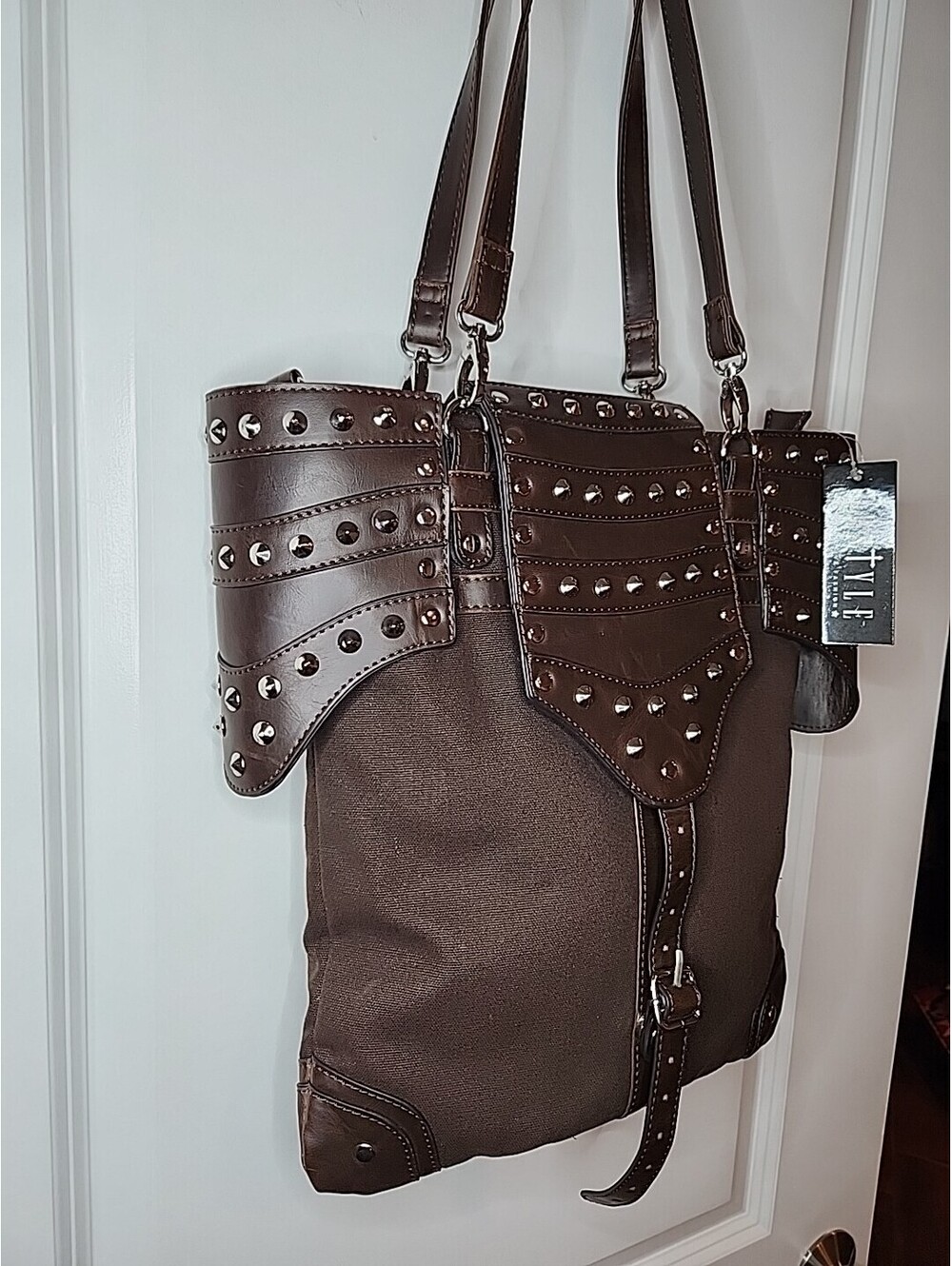 Restyle Brown Studded Bag Armor Steampunk Goth Rocker Medieval Purse Bag NWT - Picture 4 of 9